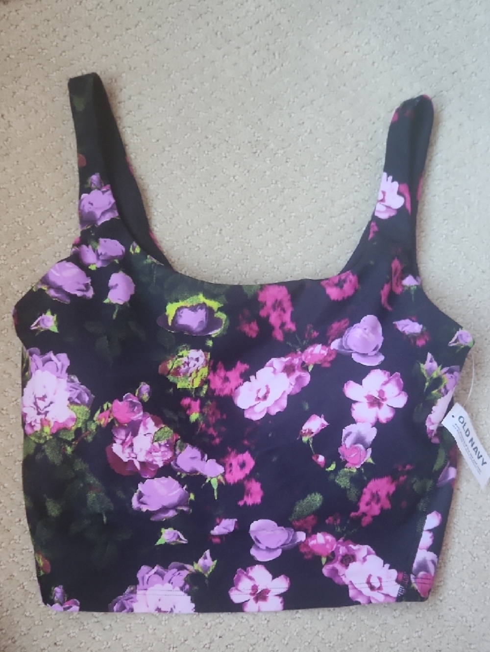Old Navy Black Floral Crop Top - Pink & Lime Accents - Picture 11 of 11